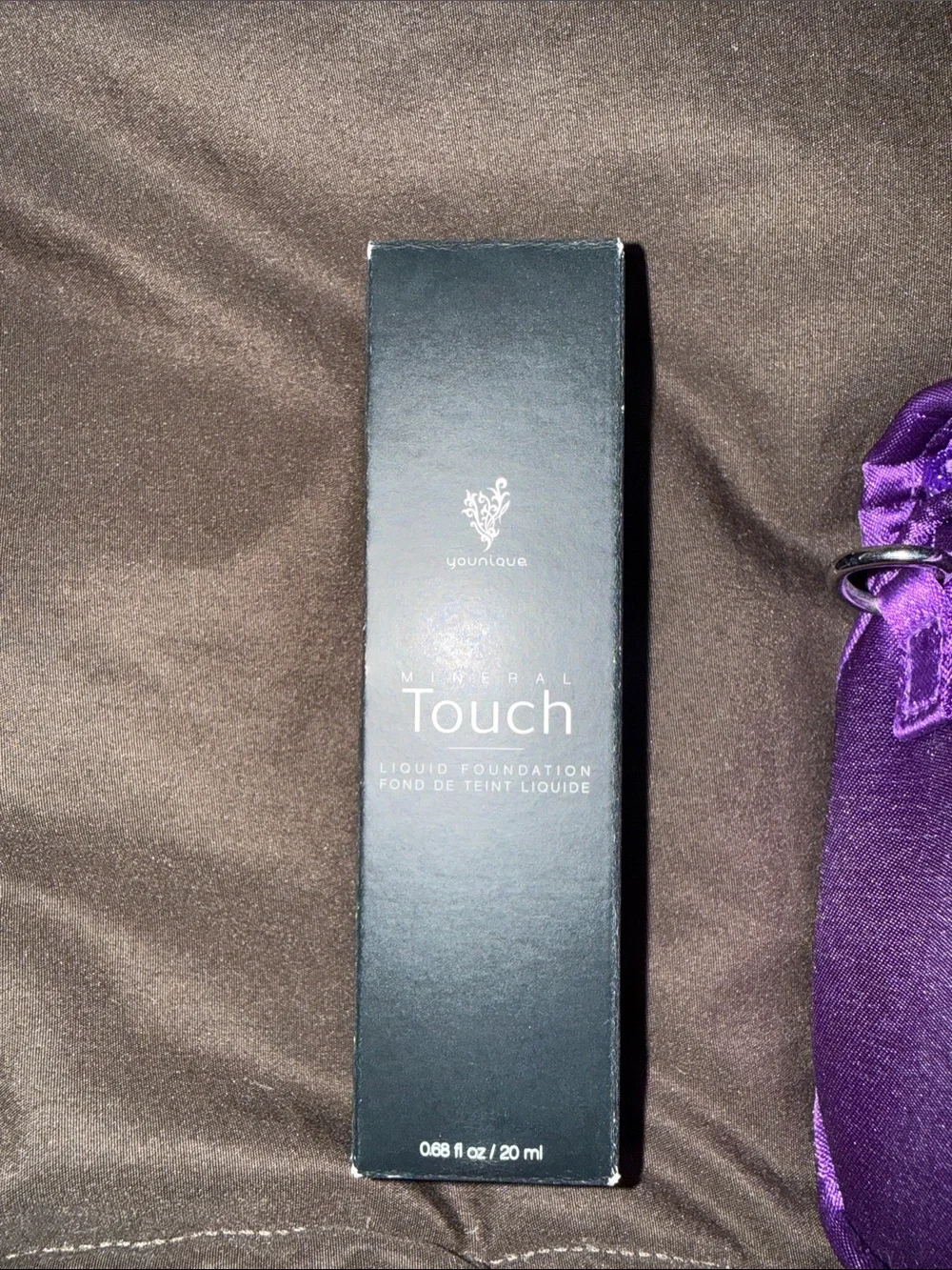 Younique Brand mineral liquid foundation and Purple Satin Travel bag